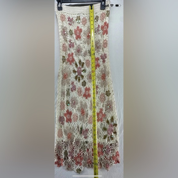 M. Nicole Vintage Floral Crochet Knit Boho Festival Fitted Maxi Skirt Sequin M - Picture 5 of 9